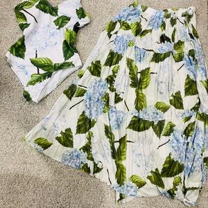 Floral White and Green Skirt